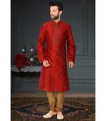 Maroon hand woven jaquard kurta-pajama