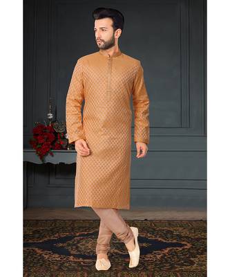 Pink embroidered jaquard kurta-pajama 1