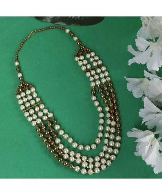 Gold and White Pearl Multi String Western Look Designer Necklace 1