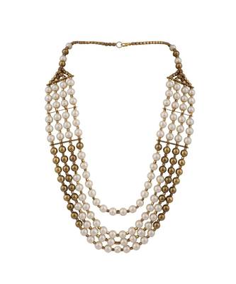 Gold and White Pearl Multi String Western Look Designer Necklace 2