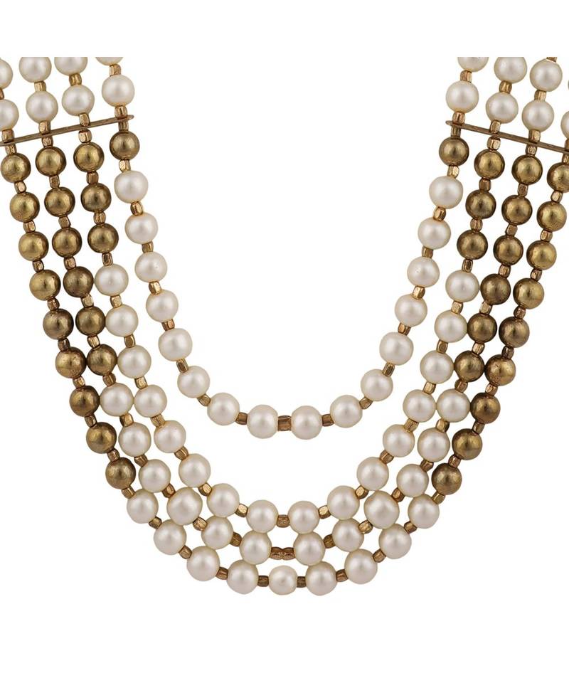 Gold and White Pearl Multi String Western Look Designer Necklace