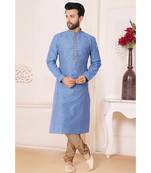 Blue plain jaquard kurta-pajama