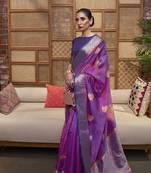 Light purple woven organza saree with blouse