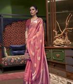 Light pink woven organza saree with blouse