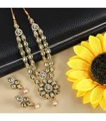 Designer Floral Shape Kundan Stone Studded 2 Layer Necklace with Earrings