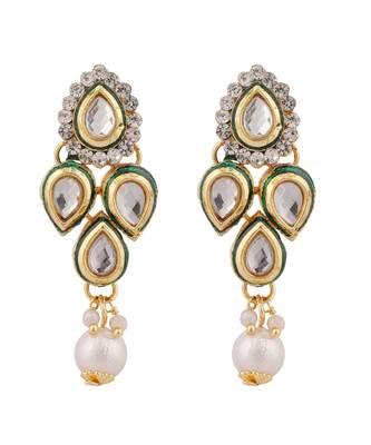Designer Floral Shape Kundan Stone Studded 2 Layer Necklace with Earrings 4