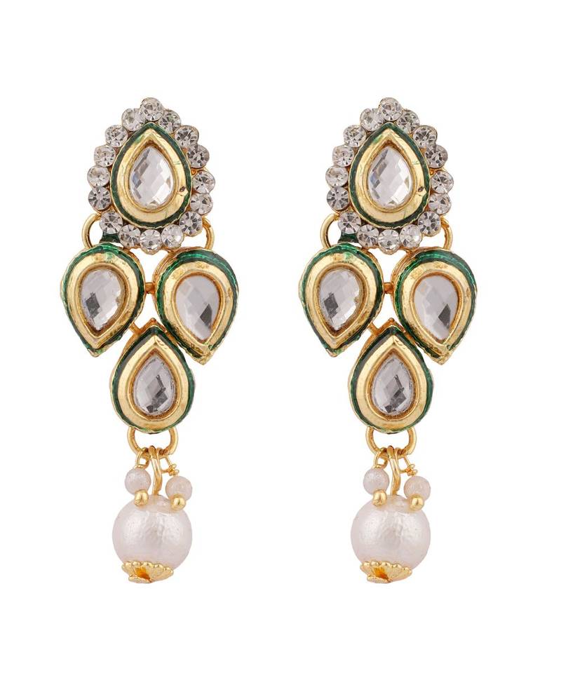 Designer Floral Shape Kundan Stone Studded 2 Layer Necklace with Earrings