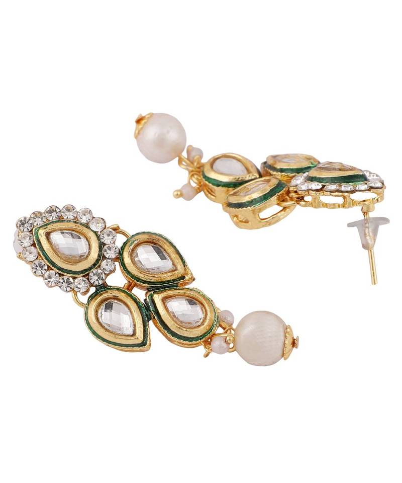 Designer Floral Shape Kundan Stone Studded 2 Layer Necklace with Earrings