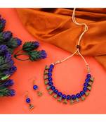 Stylish Sleek Necklace with Blue Beads And Antique Touch Pattern