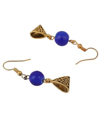 Stylish Sleek Necklace with Blue Beads And Antique Touch Pattern 4