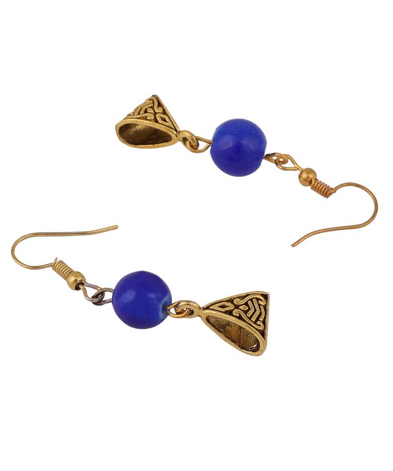 Stylish Sleek Necklace with Blue Beads And Antique Touch Pattern