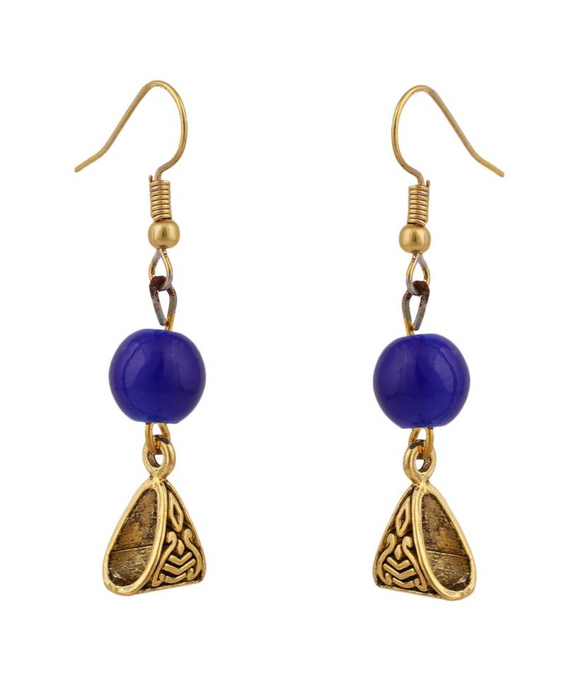 Stylish Sleek Necklace with Blue Beads And Antique Touch Pattern