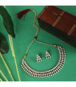 Gold Plated Tear Drop Shaped Pearls Studded 2 Line Jewellery set with Stud Earrings