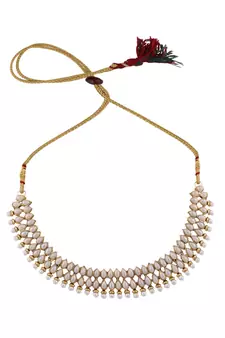 Gold Plated Tear Drop Shaped Pearls Studded 2 Line Jewellery set with Stud Earrings