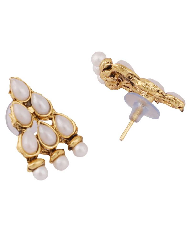 Gold Plated Tear Drop Shaped Pearls Studded 2 Line Jewellery set with Stud Earrings