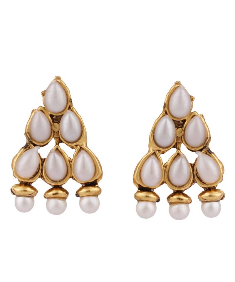 Gold Plated Tear Drop Shaped Pearls Studded 2 Line Jewellery set with Stud Earrings