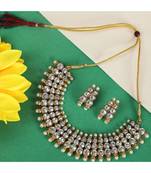 Gold Plated Round Shaped Stone Pearls Studded 3 Line Jewellery set with Stud Earrings