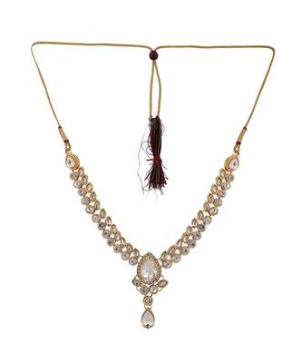 Designer Floral Shape Kundan Stone Studded Necklace with Earrings and Maangtika 4