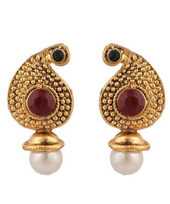 Gold Plated Antique Round Pendant Style Pearl And Stone Jewellery Set 4