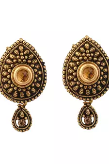 Antique Look Pendant Style Gold Plated Pearl Chain Necklace with Drop Earring