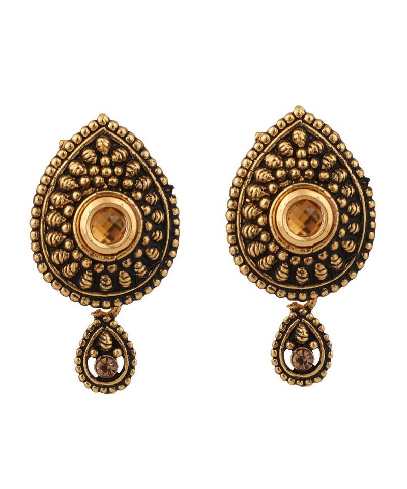 Antique Look Pendant Style Gold Plated Pearl Chain Necklace with Drop Earring