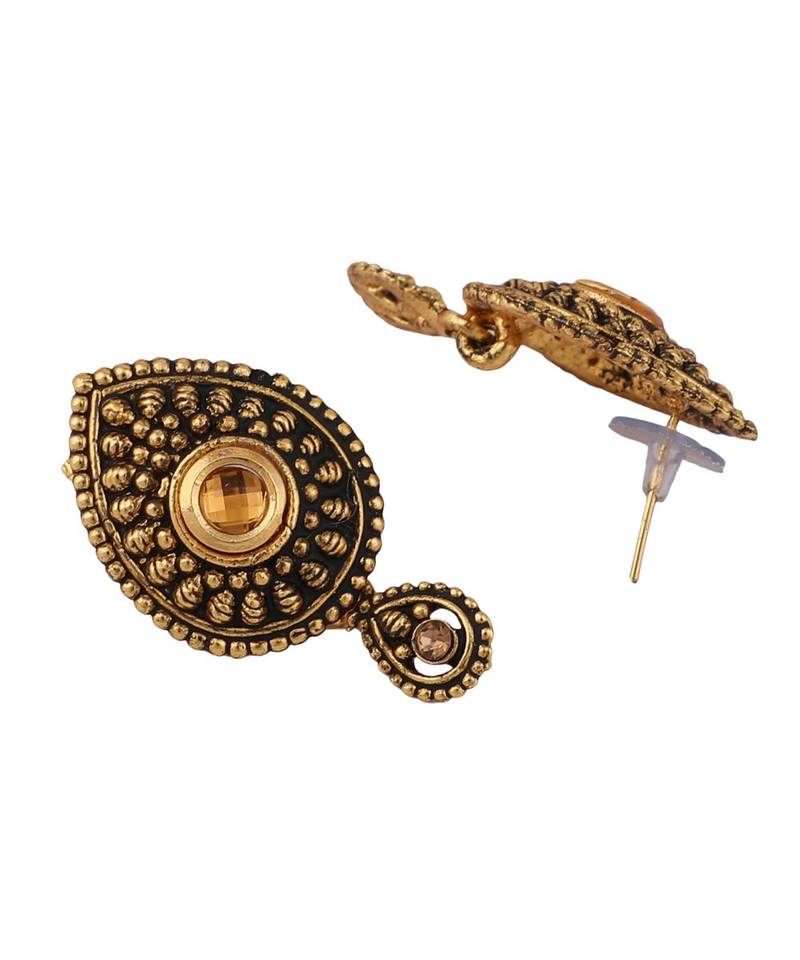 Antique Look Pendant Style Gold Plated Pearl Chain Necklace with Drop Earring