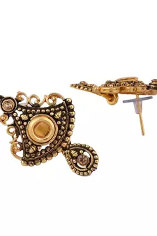 Gold Plated Antique Look Pendant Style Pearl Chain Necklace with Drop Earring