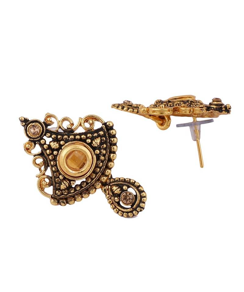 Gold Plated Antique Look Pendant Style Pearl Chain Necklace with Drop Earring