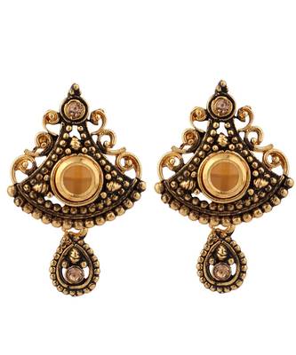 Gold Plated Antique Look Pendant Style Pearl Chain Necklace with Drop Earring 5