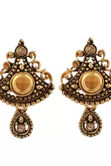 Gold Plated Antique Look Pendant Style Pearl Chain Necklace with Drop Earring