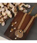 Gold Plated Designer Long 24K Gold Pearl and Stone studded South Indian Jewellery