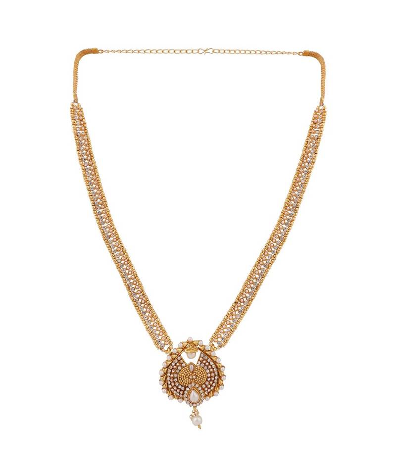 Gold Plated Designer Long 24K Gold Pearl and Stone studded South Indian Jewellery