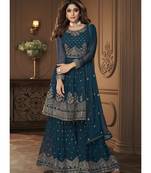 Shamita Shetty Blue and Gold Embroidered Gharara Suit