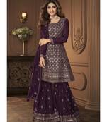 Shamita Shetty Purple and Gold Embroidered Gharara Suit
