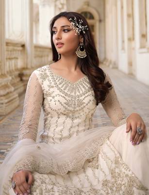 White embroidered net salwar 2