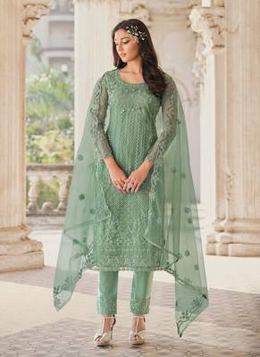 Sea-green embroidered net salwar 1