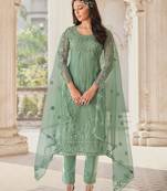 Sea-green embroidered net salwar
