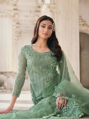Sea-green embroidered net salwar 2