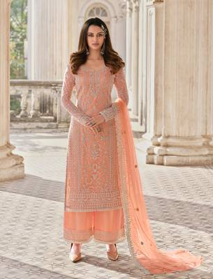 Peach embroidered net salwar 1