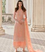 Peach embroidered net salwar