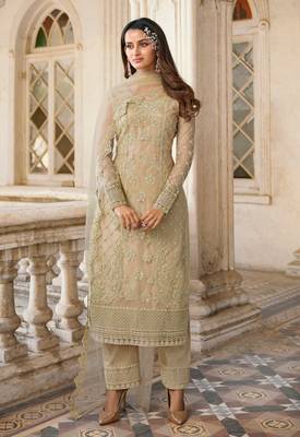 Beige embroidered net salwar 1