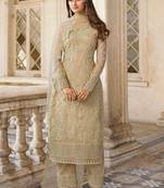 Beige embroidered net salwar