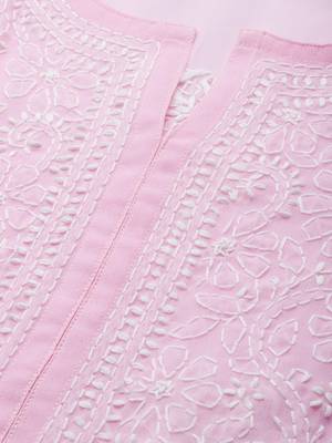 Hand Crafted Baby Pink Georgette Lucknowi Chikankari Indian Women Kurta 8