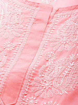 Hand Embroidered Peach Cotton Lucknow Chikankari Women Kurta 9