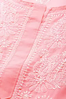 Hand Embroidered Peach Cotton Lucknow Chikankari Women Kurta