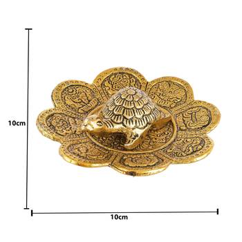 Metal Turtle Tortoise Kachua on Metal Plate Vastu Statue Figurine Idol (Diameter 4.5 Inch 4