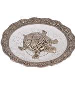 Metal Feng Shui Tortoise On Plate Showpiece for Good Luck Turtle Vastu Gift for Career and Luck Home Decoration(Sliver)
