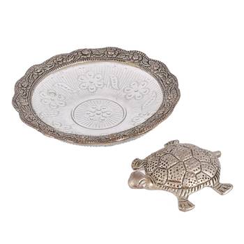Metal Feng Shui Tortoise On Plate Showpiece for Good Luck Turtle Vastu Gift for Career and Luck Home Decoration(Sliver) 3