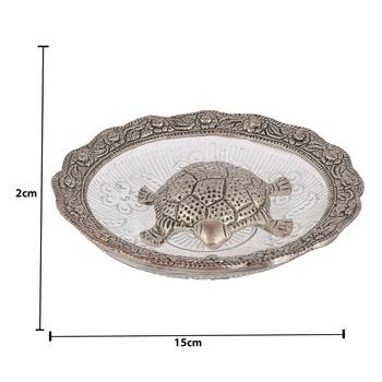 Metal Feng Shui Tortoise On Plate Showpiece for Good Luck Turtle Vastu Gift for Career and Luck Home Decoration(Sliver) 4