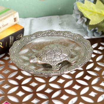 Metal Feng Shui Tortoise On Plate Showpiece for Good Luck Turtle Vastu Gift for Career and Luck Home Decoration(Sliver) 5
